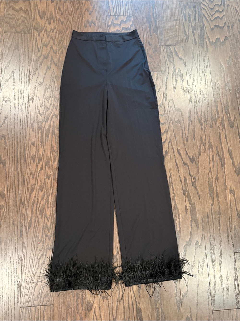 Trendyol Black Wide-Leg Pants with Feather Trim - Picture 1 of 9